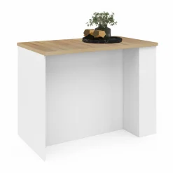 IDMarket Îlot central blanc et bois avec plan de travail façon hêtre* Meubles Hauts|Meubles Blancs