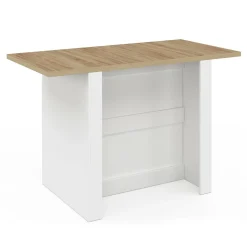 IDMarket Îlot central bois blanc avec plan de travail façon hêtre 140 cm 4 personnes avec rangement* Meubles Hauts|Meubles En Bois