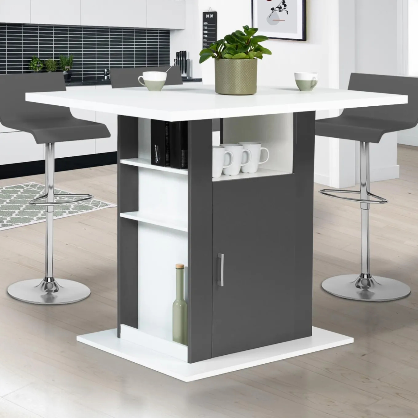 IDMarket Îlot central bois blanc et gris 110 cm* Meubles Hauts|Collection Design