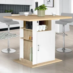 IDMarket Îlot central bois blanc et imitation hêtre 110 cm* Meubles Hauts|Collection Design