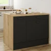 IDMarket Îlot central bois et noir avec une grande capacité de rangement* Meubles Hauts|Meubles En Bois