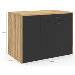 IDMarket Îlot central bois et noir avec une grande capacité de rangement* Meubles Hauts|Meubles En Bois