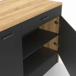 IDMarket Îlot central bois et noir avec une grande capacité de rangement* Meubles Hauts|Meubles En Bois