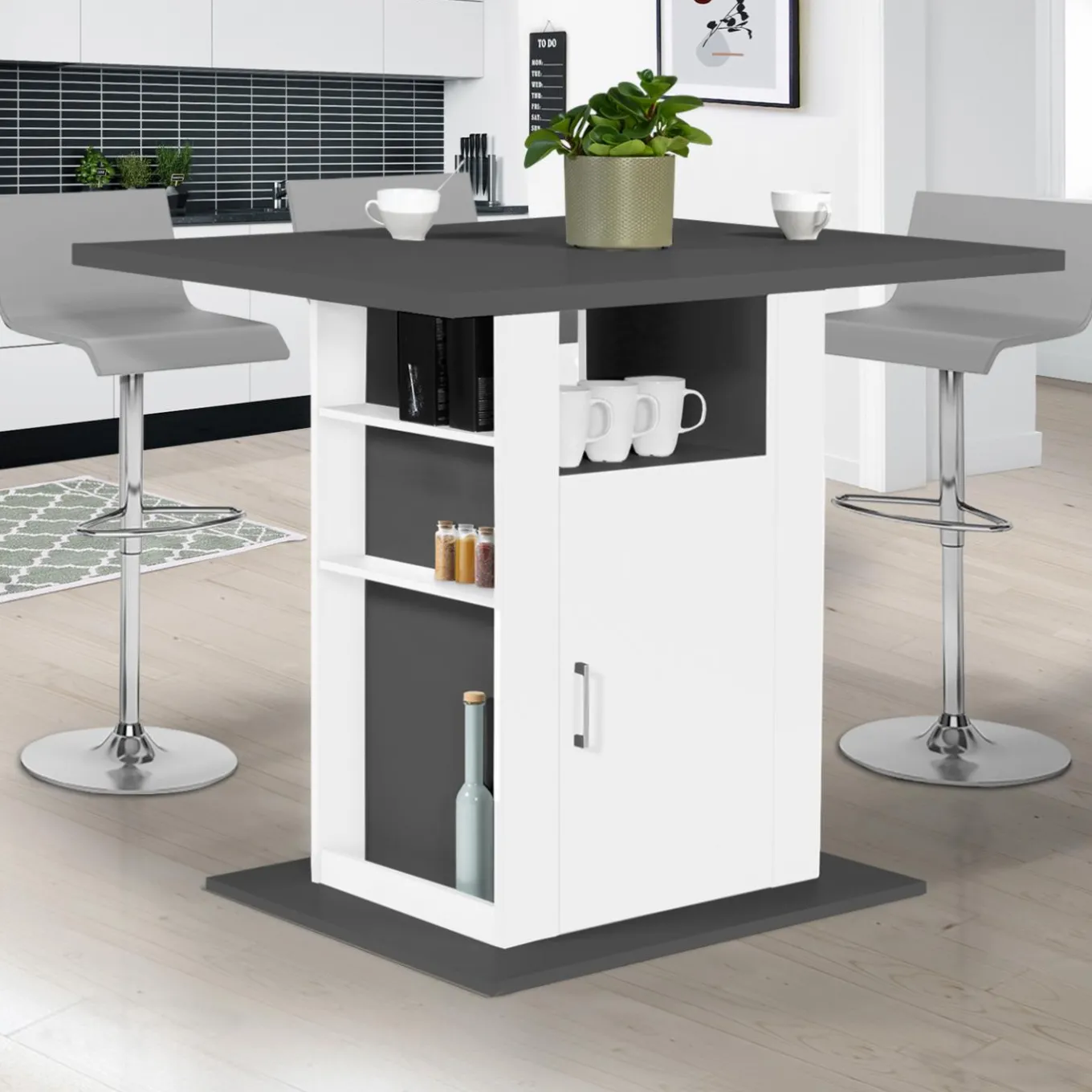 IDMarket Îlot central cuisine bois gris et blanc 110 cm* Collection Design|Collection Moderne