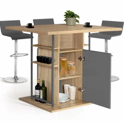 IDMarket Îlot central cuisine plateau bois imitation hêtre et gris 110 cm* Collection Design|Collection Moderne