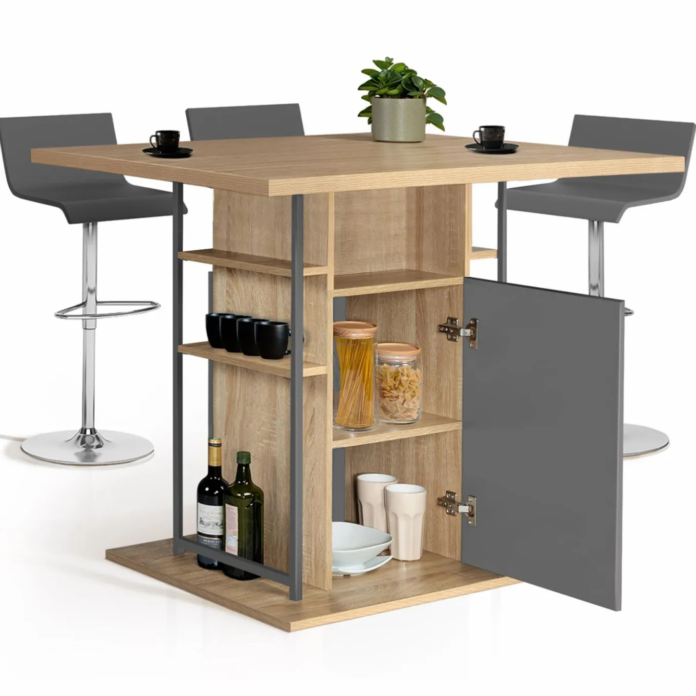 IDMarket Îlot central cuisine plateau bois imitation hêtre et gris 110 cm* Collection Design|Collection Moderne