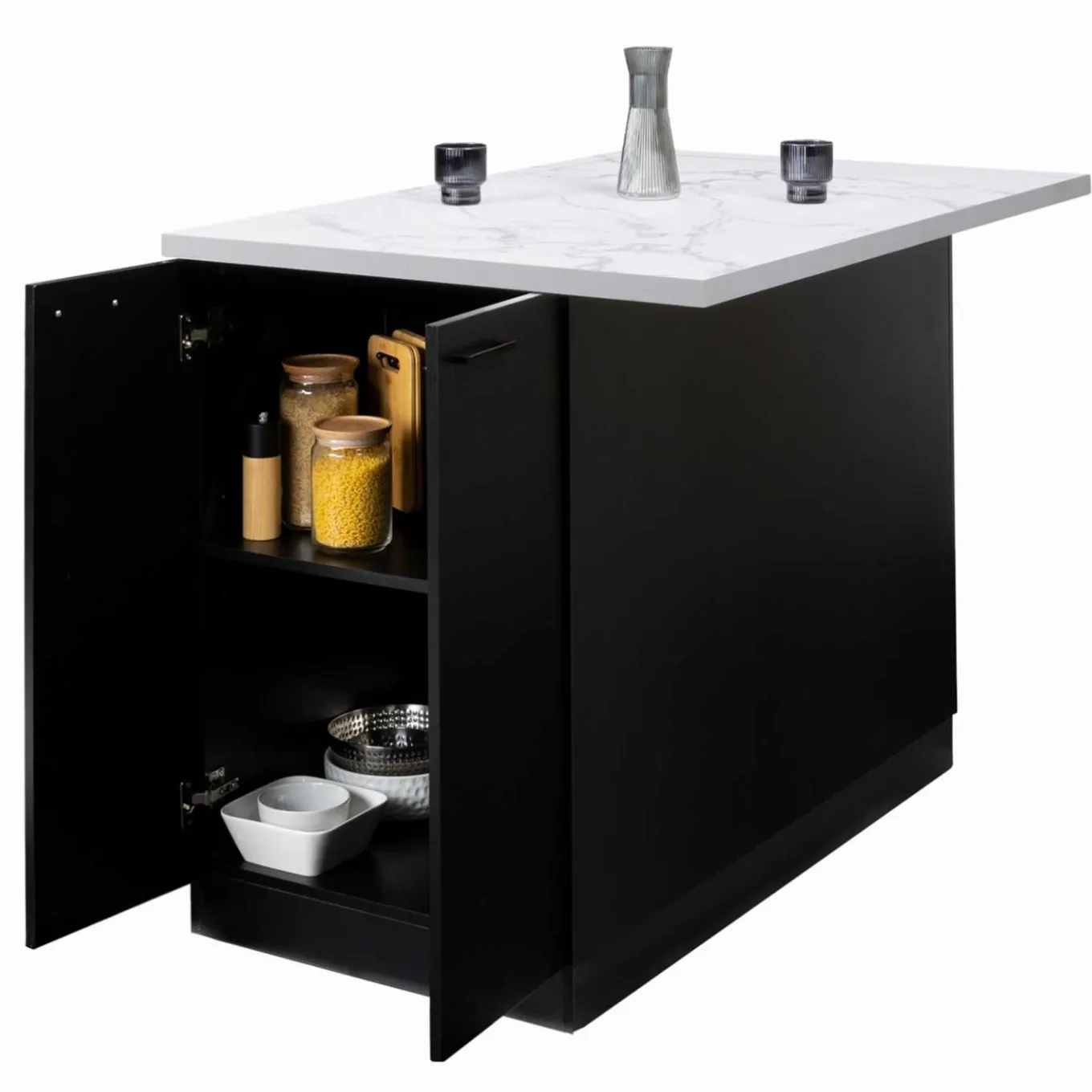 IDMarket Îlot central effet marbre et bois noir 120 cm* Collection Design|Collection Moderne