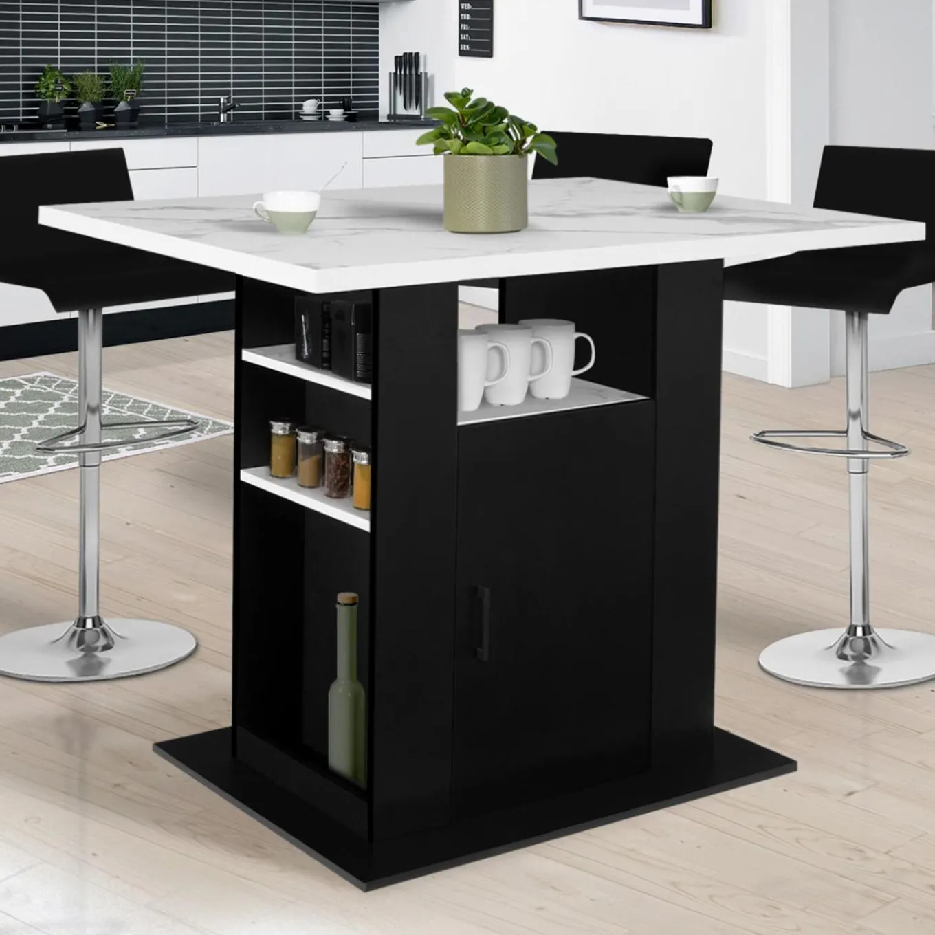 IDMarket Îlot central effet marbre et bois noir 110 cm* Collection Design|Collection Moderne