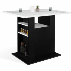 IDMarket Îlot central effet marbre et bois noir 110 cm* Collection Design|Collection Moderne