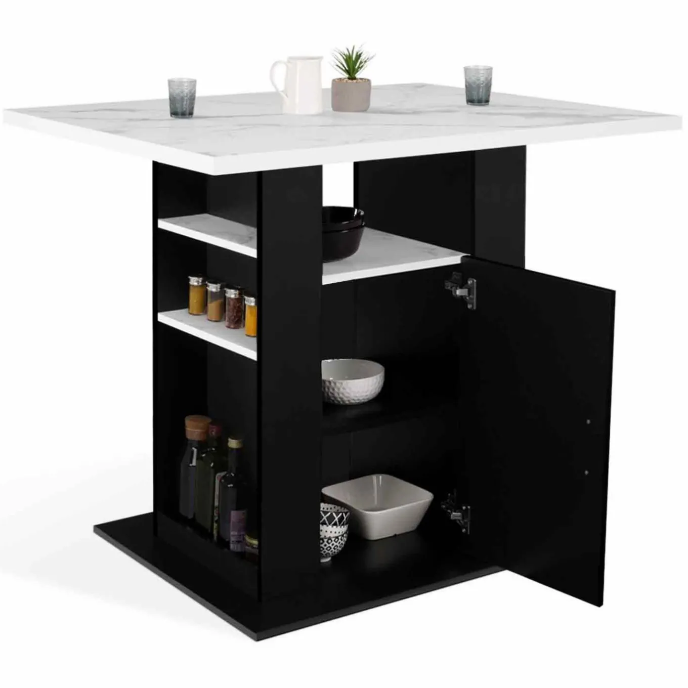 IDMarket Îlot central effet marbre et bois noir 110 cm* Collection Design|Collection Moderne