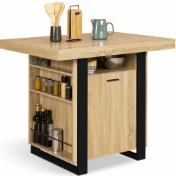 IDMarket Îlot central industriel bois noir et imitation hêtre 110 cm* Meubles Hauts|Meubles En Bois