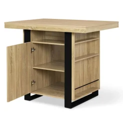 IDMarket Îlot central industriel bois noir et imitation hêtre 110 cm* Meubles Hauts|Meubles En Bois