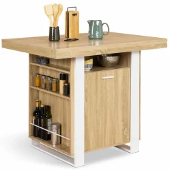 IDMarket Îlot central industriel bois blanc et imitation hêtre 110 cm* Collection Design|Collection Moderne