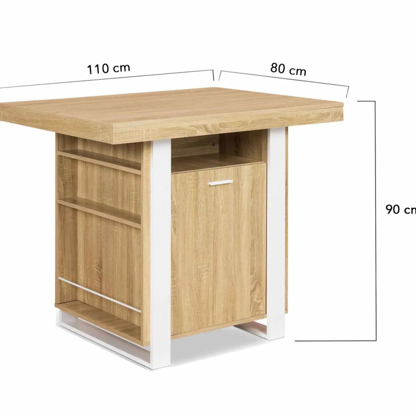 IDMarket Îlot central industriel bois blanc et imitation hêtre 110 cm* Collection Design|Collection Moderne
