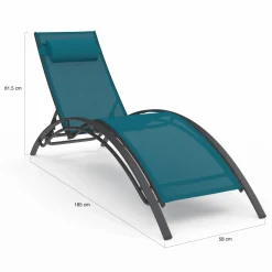 IDMarket Lot de 2 bains de soleil inclinables avec coussin acier gris et toile bleu canard* Bains De Soleil|Fauteuils De Jardin
