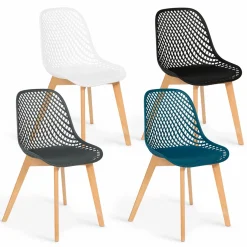 IDMarket Lot de 4 chaises ajourées dépareillées design* Collection Scandinave|Salle À Manger Complète