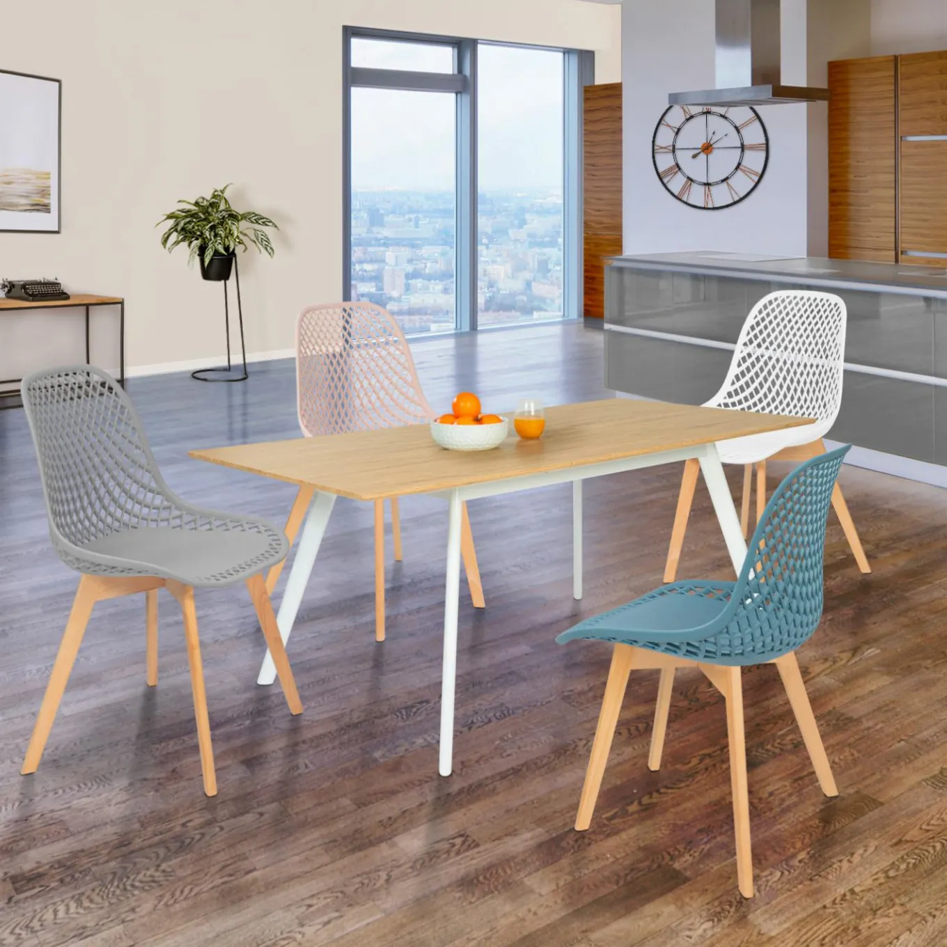 IDMarket Lot de 4 chaises ajourées dépareillées pastel design scandinave* Collection Scandinave|Salle À Manger Complète