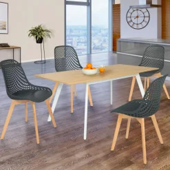 IDMarket Lot de 4 chaises ajourées grises design* Collection Scandinave|Salle À Manger Complète