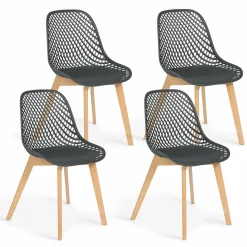 IDMarket Lot de 4 chaises ajourées grises design* Collection Scandinave|Salle À Manger Complète
