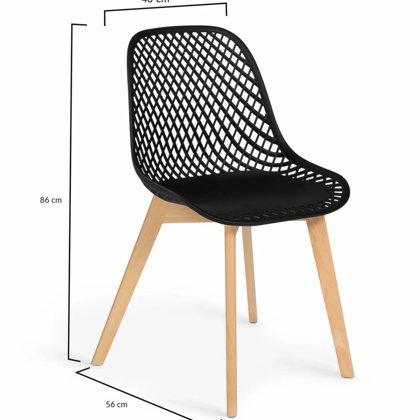 IDMarket Lot de 4 chaises ajourées noires design* Collection Scandinave|Salle À Manger Complète
