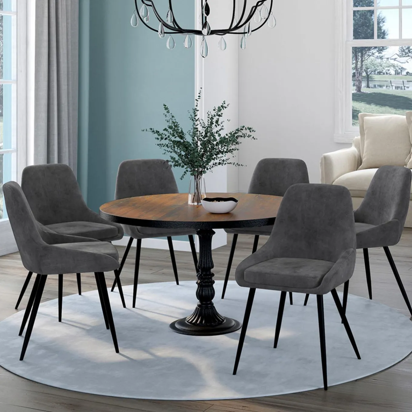 IDMarket Lot de 6 chaises avec accoudoirs en velours gris foncé* Collection Vintage|Chaises