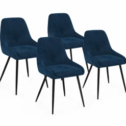 IDMarket Lot de 4 chaises avec accoudoirs en velours bleu* Collection Vintage|Salle À Manger Complète