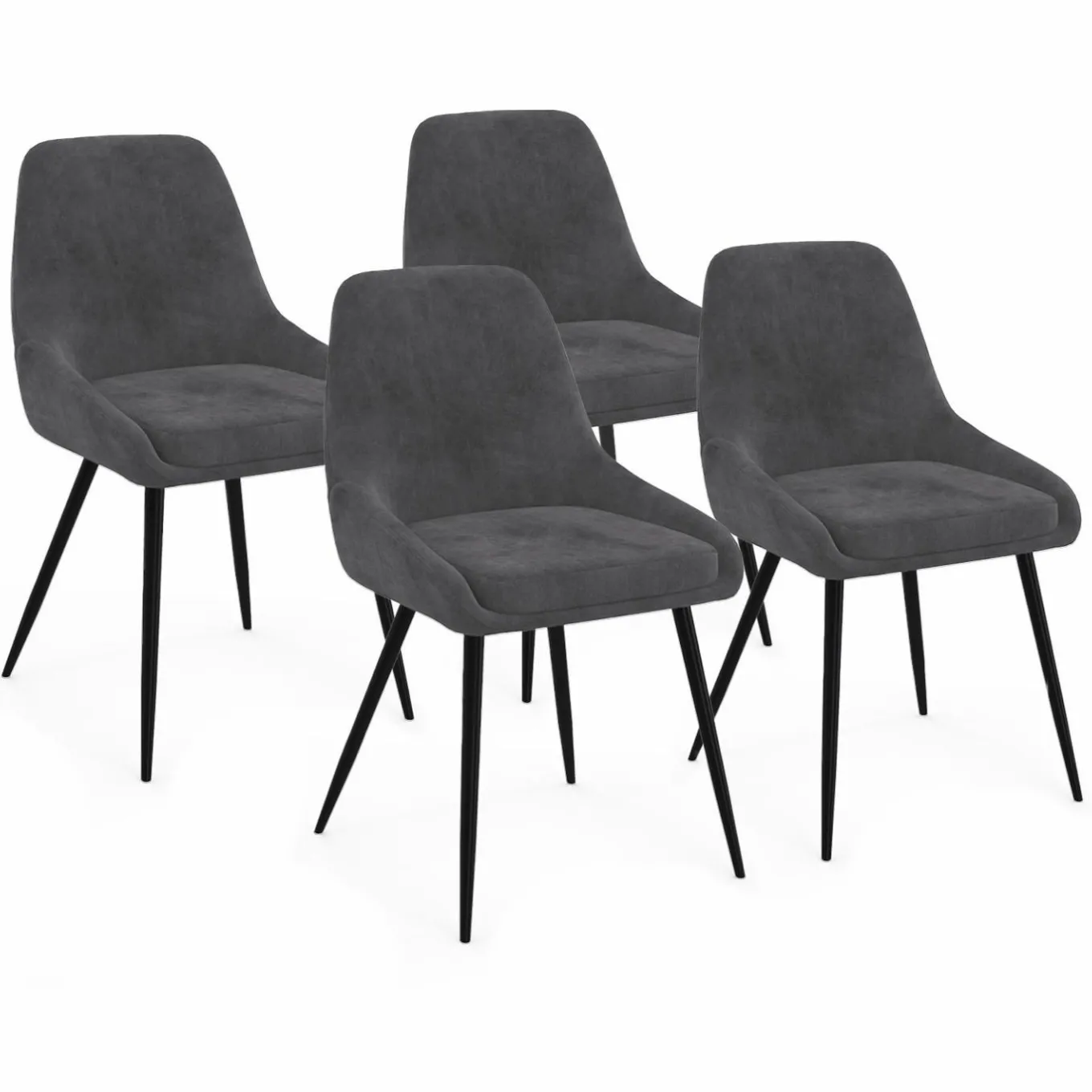 IDMarket Lot de 4 chaises avec accoudoirs en velours gris foncé* Collection Vintage|Salle À Manger Complète