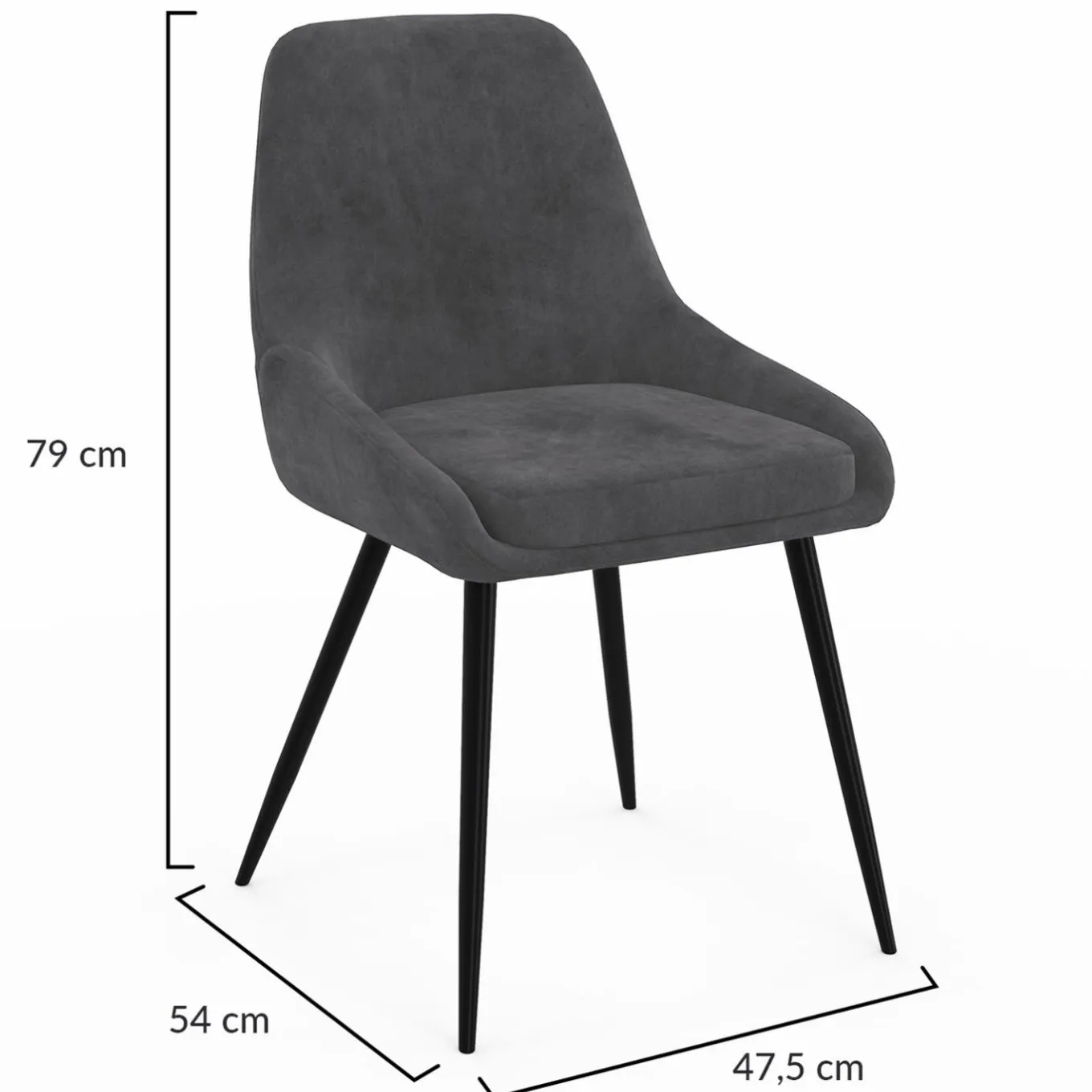 IDMarket Lot de 4 chaises avec accoudoirs en velours gris foncé* Collection Vintage|Salle À Manger Complète