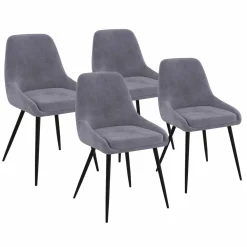 IDMarket Lot de 4 chaises avec accoudoirs en velours gris clair* Collection Vintage|Salle À Manger Complète