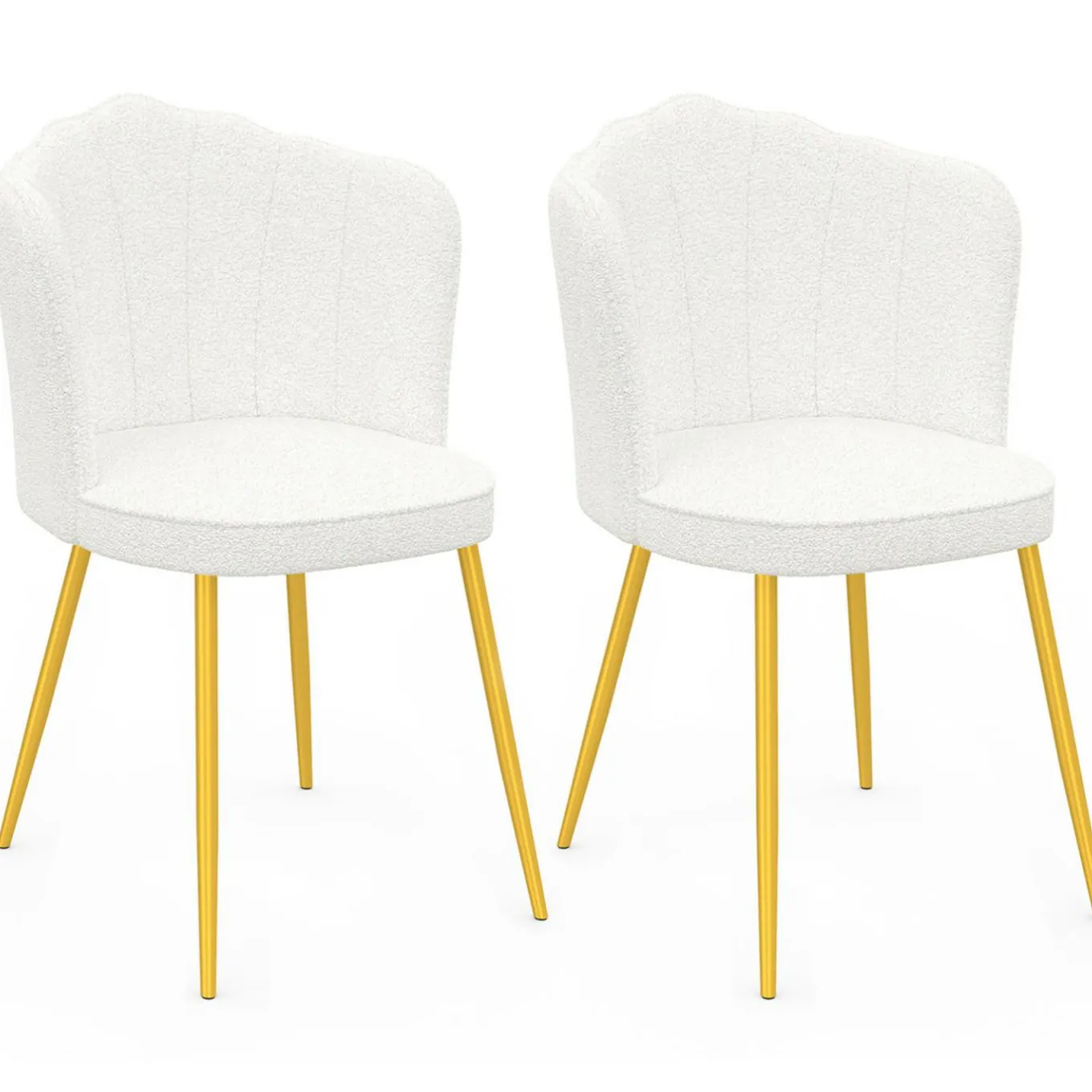 IDMarket Lot de 2 chaises bouclette blanche, dossier coquillage, pieds dorés* Chaises|Salle À Manger Complète