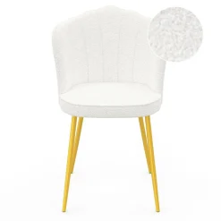 IDMarket Lot de 2 chaises bouclette blanche, dossier coquillage, pieds dorés* Chaises|Salle À Manger Complète