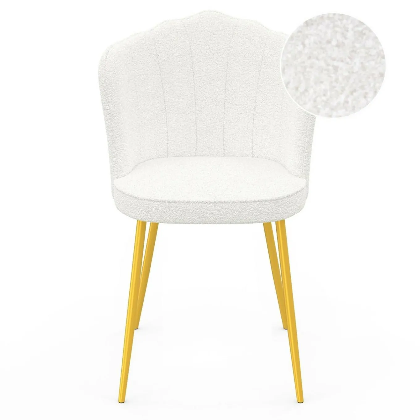 IDMarket Lot de 2 chaises bouclette blanche, dossier coquillage, pieds dorés* Chaises|Salle À Manger Complète
