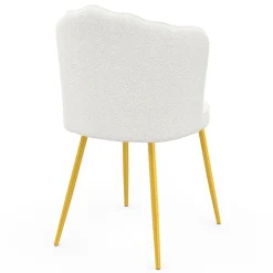 IDMarket Lot de 2 chaises bouclette blanche, dossier coquillage, pieds dorés* Chaises|Salle À Manger Complète