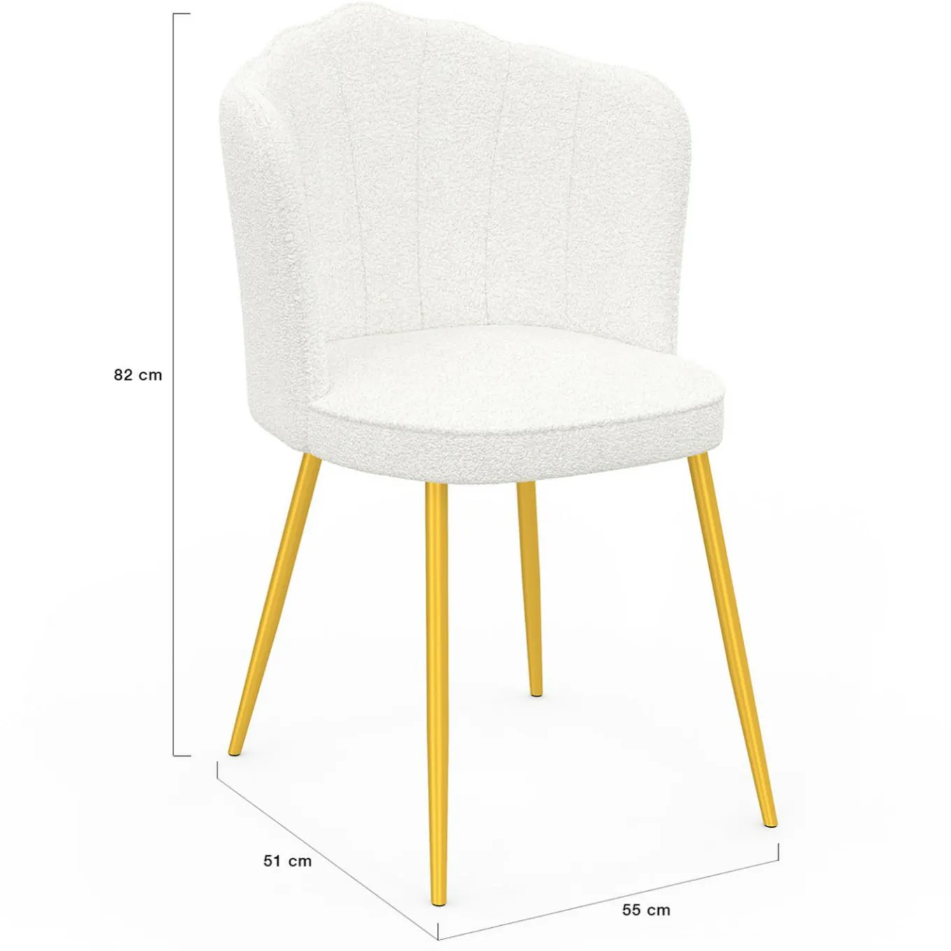 IDMarket Lot de 2 chaises bouclette blanche, dossier coquillage, pieds dorés* Chaises|Salle À Manger Complète