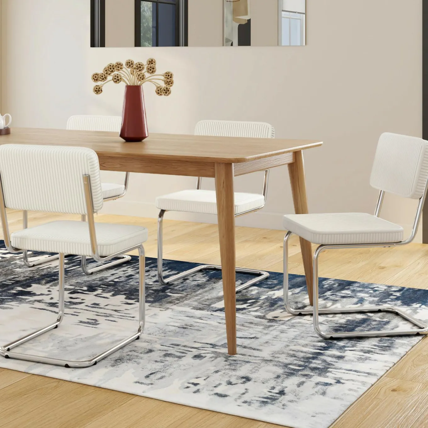 IDMarket Lot de 4 chaises cantilever en velours côtelé beige et pied métal* Chaises|Tables Et Chaises