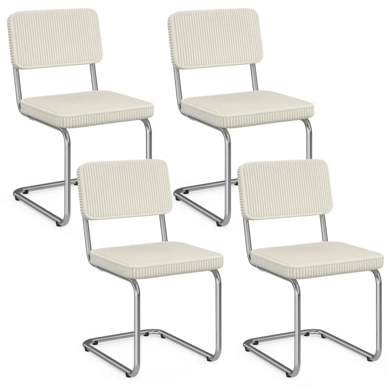 IDMarket Lot de 4 chaises cantilever en velours côtelé beige et pied métal* Chaises|Tables Et Chaises