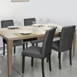 IDMarket Lot de 4 chaises capitonnées en velours gris pieds noirs* Collection Contemporaine|Chaises