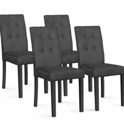 IDMarket Lot de 4 chaises capitonnées en velours gris pieds noirs* Collection Contemporaine|Chaises