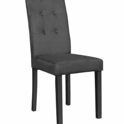 IDMarket Lot de 4 chaises capitonnées en velours gris pieds noirs* Collection Contemporaine|Chaises