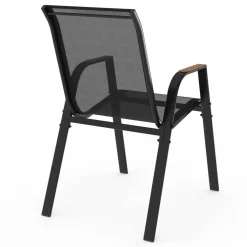 IDMarket Lot de 6 chaises de jardin métal et textilène noir et bois* Salons De Jardin