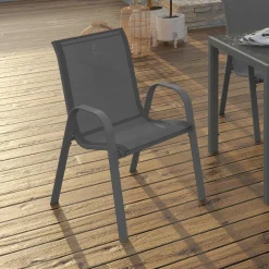 IDMarket Lot de 4 chaises de jardin empilables en métal gris anthracite et textilène* Salons De Jardin