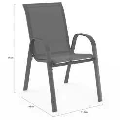 IDMarket Lot de 4 chaises de jardin empilables en métal gris anthracite et textilène* Salons De Jardin