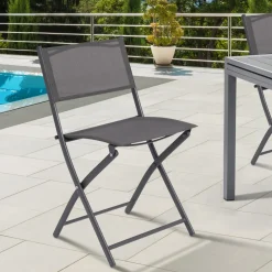IDMarket Lot de 4 chaises de jardin pliantes grises en acier et textilène* Salons De Jardin