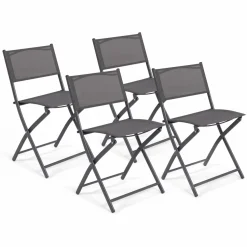 IDMarket Lot de 4 chaises de jardin pliantes grises en acier et textilène* Salons De Jardin