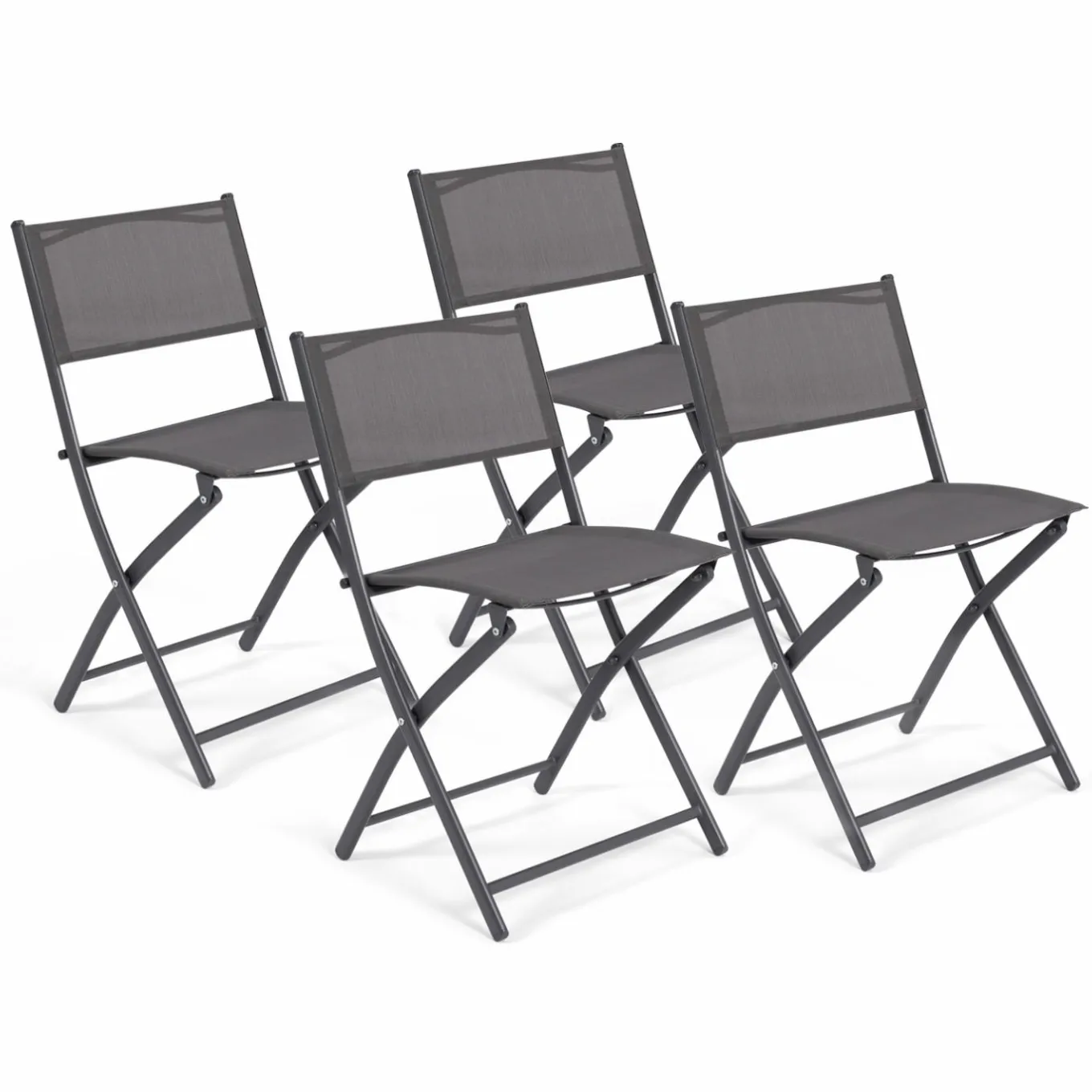 IDMarket Lot de 4 chaises de jardin pliantes grises en acier et textilène* Salons De Jardin