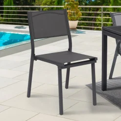 IDMarket Lot de 6 chaises de jardin empilables gris anthracite en métal et textilène* Salons De Jardin