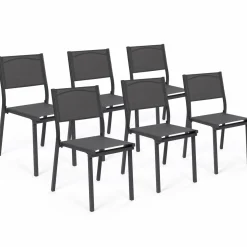 IDMarket Lot de 6 chaises de jardin empilables gris anthracite en métal et textilène* Salons De Jardin