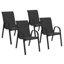 IDMarket Lot de 4 chaises de jardin empilables en métal noir et textilène* Salons De Jardin