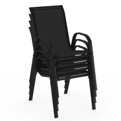 IDMarket Lot de 4 chaises de jardin empilables en métal noir et textilène* Salons De Jardin