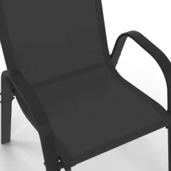 IDMarket Lot de 4 chaises de jardin empilables en métal noir et textilène* Salons De Jardin